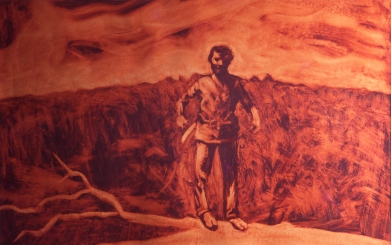“Monocromía #7 - Machetero” óleo sobre papel 44×70 cm 1990 | Colección privada, Paraguay