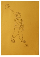 “Niño caminando con azada” Tinta sobre cartulina de color, 32.5x 23 cm 1991 | Colección del artista