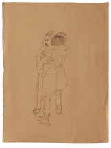“Dos niñas abrazadas” lápiz sobre cartulina de color, 33x 25 cm 1992 | Colección del artista