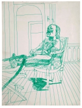 "Retrato de J.J. en Flores” marcador verde sobre cartulina, 32×24 cm 1992 | Colección del artista