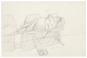 "Mujer durmiendo" Lápiz sobre papel, 14×22.5 cm 1991 | Colección del artista